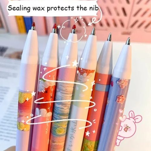 6PCS/Set Cute Cartoon Press Kawaii Pen Student Stationery Black Ball Point Pens Students Writing Tool